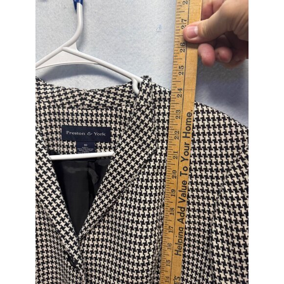 Preston & York Womens Houndstooth Blazer Size 10 Black & White 100% Lined - Picture 5 of 9